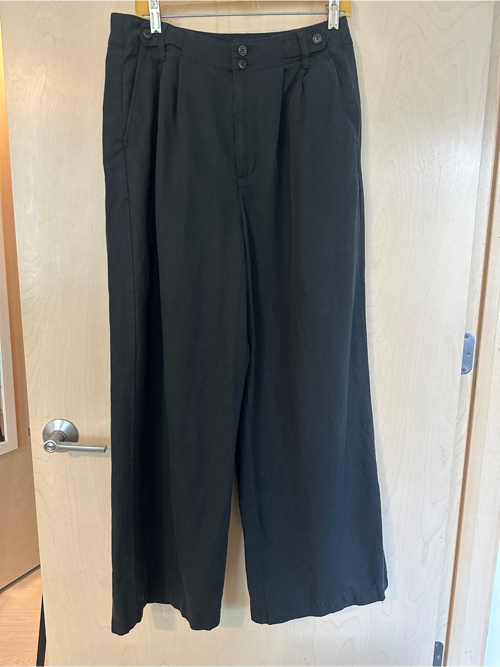 Madewell Women’s Sz 10 Black Wide Leg Pleated Drapey Trousers Lyocel Linen Cotto